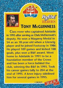 1996 Select Tip Top Hyfibe Heroes #20 Tony McGuinness Back
